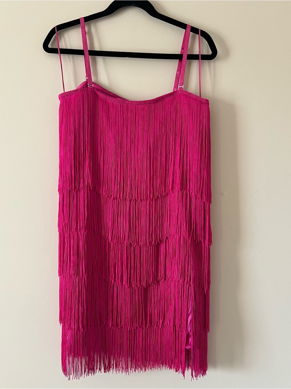 NWT Klesis Barbie Pink Fringe Slip Dress - removable straps
